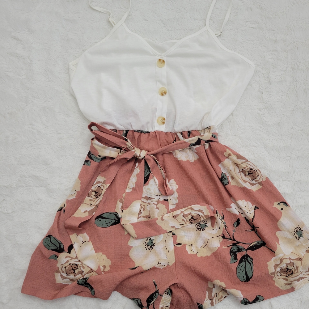 Floral Pink and White Jumpsuit
